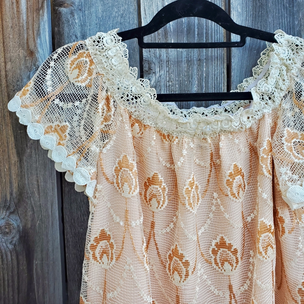 Anthropologie Lace Off the Shoulder Cream Peach Dress - Picture 1 of 7